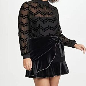 Parker Black Velvet Ruffle Rhinestone Trim Mini Skirts NWT